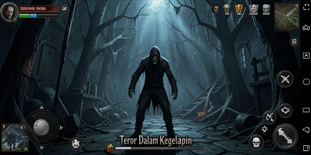 Screenshot menampilkan karakter dalam kegelapan yang penuh misteri.