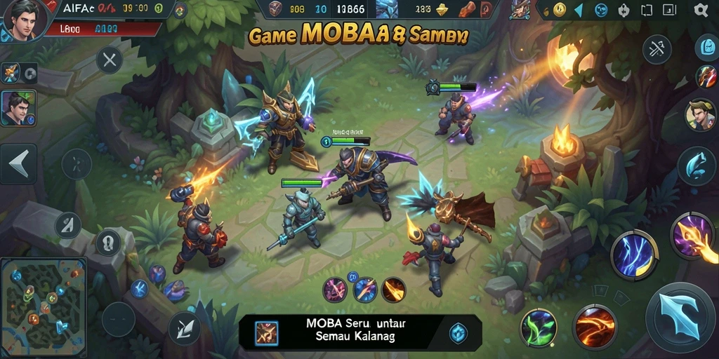 Tangkapan layar utama AIFA66 menampilkan karakter bertarung di arena MOBA.