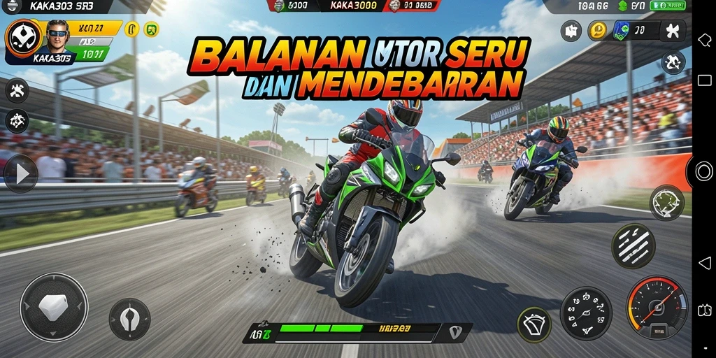 Screenshot menampilkan aksi seru balapan motor KAKA303.
