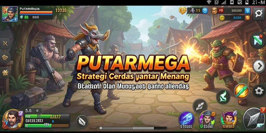 Tangkapan layar PUTARMEGA menampilkan pertempuran strategi yang seru dan mendebarkan.