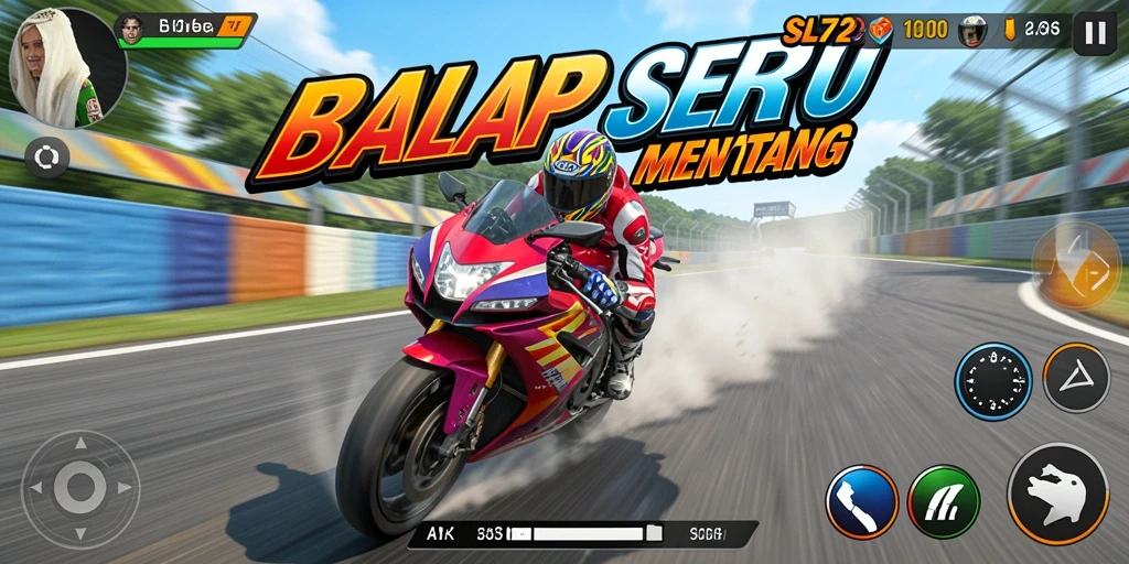 Screenshot gameplay pertandingan balap motor di SL72.
